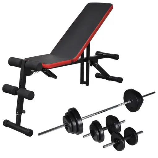Adjustable Situp Bench with Barbell and Dumbbell Set 30.5 kg pic1