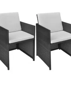 vidaXL Garden Chairs 2 pcs with Cushions and Pillows Poly Rattan Black