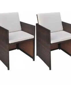 vidaXL Garden Chairs 2 pcs with Cushions and Pillows Poly Rattan Brown