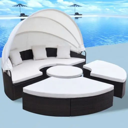 vidaXL Outdoor Lounge Bed Poly Rattan Brown