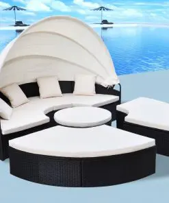 vidaXL Outdoor Lounge Bed Poly Rattan Black
