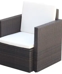 vidaXL Garden Chair with Cushions and Pillows Poly Rattan Brown