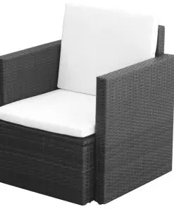 vidaXL Garden Chair with Cushions and Pillows Poly Rattan Black