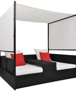 vidaXL Garden Bed with Canopy Black 190×130 cm Poly Rattan
