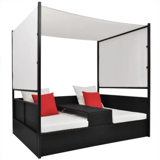 vidaXL Garden Bed with Canopy Black 190×130 cm Poly Rattan