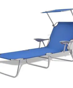 vidaXL Sun Lounger with Canopy Steel Blue