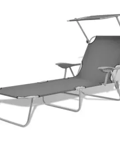 vidaXL Sun Lounger with Canopy Steel Grey