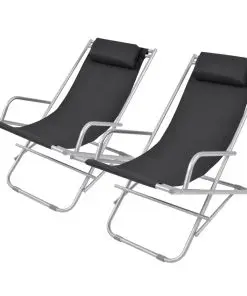vidaXL Reclining Deck Chairs 2 pcs Steel Black