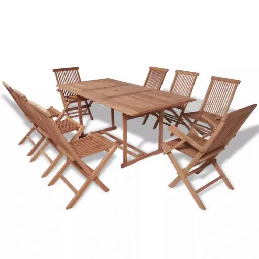 vidaXL 9 Piece Outdoor Dining Set with Folding Chairs Solid Teak Wood