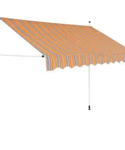 vidaXL Manual Retractable Awning 250 cm Yellow and Blue Stripes