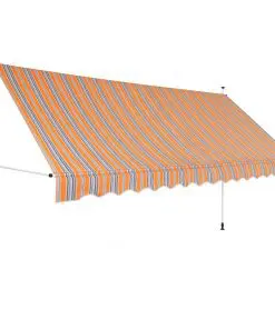 vidaXL Manual Retractable Awning 350 cm Yellow and Blue Stripes