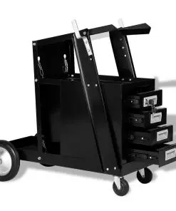 vidaXL Welding Cart with 4 Drawers Black