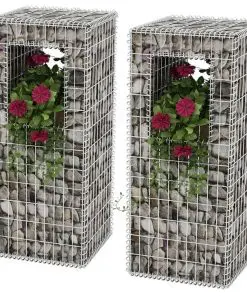 vidaXL Gabion Basket Posts/Planters 2 pcs Steel 50x50x120 cm