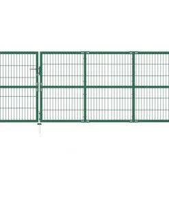 vidaXL Garden Fence Gate with Posts 350×120 cm Steel Green