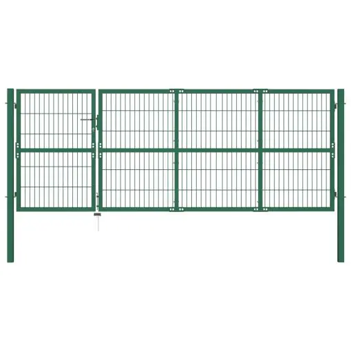 vidaXL Garden Fence Gate with Posts 350×120 cm Steel Green