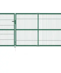 vidaXL Garden Fence Gate with Posts 350×140 cm Steel Green