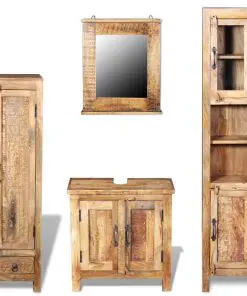 vidaXL Vanity Cabinet with Mirror and 2 Side Cabinets Solid Mango Wood