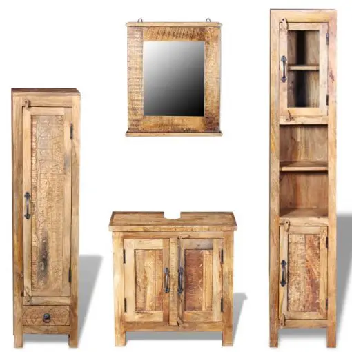 vidaXL Vanity Cabinet with Mirror and 2 Side Cabinets Solid Mango Wood