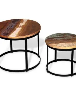 vidaXL Coffee Table Set 2 Pieces Solid Reclaimed Wood Round 40/50cm