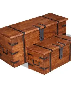 vidaXL 2 Piece Storage Chest Set Solid Wood