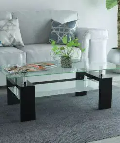 vidaXL High-Gloss Coffee Table with Lower Shelf 110x60x40 cm Black