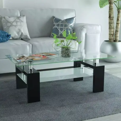 vidaXL High-Gloss Coffee Table with Lower Shelf 110x60x40 cm Black
