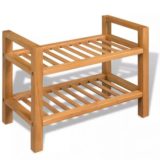 vidaXL Shoe Rack with 2 Shelves 49,5x27x40 cm Solid Oak Wood