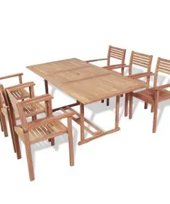 vidaXL 7 Piece Outdoor Dining Set Solid Teak Wood