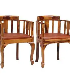 vidaXL Dining Chairs 2 pcs Real Leather and Solid Sheesham Wood