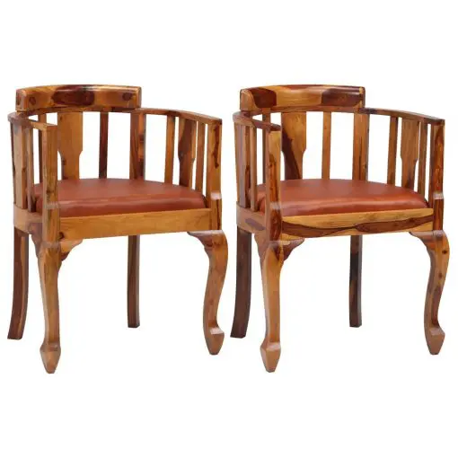 vidaXL Dining Chairs 2 pcs Real Leather and Solid Sheesham Wood