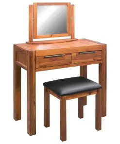 vidaXL Dressing Table with Stool and Mirror Solid Acacia Wood