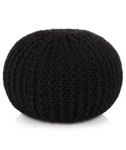 vidaXL Hand-Knitted Pouffe Cotton 50×35 cm Black
