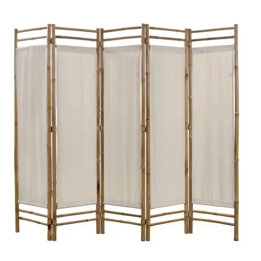 vidaXL Folding 5-Panel Room Divider Bamboo and Canvas 200 cm