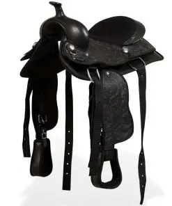 vidaXL Western Saddle, Headstall&Breast Collar Real Leather 12″ Black