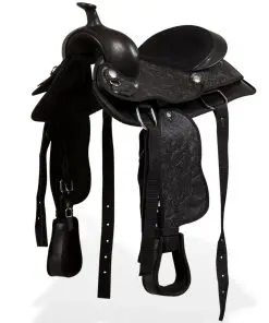 vidaXL Western Saddle, Headstall&Breast Collar Real Leather 13″ Black
