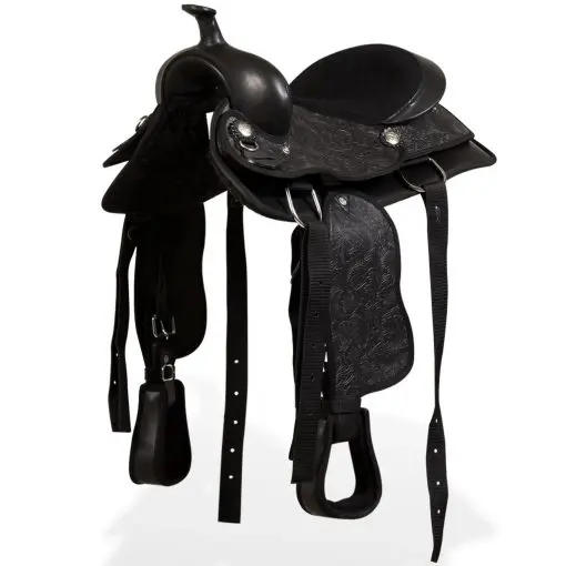 vidaXL Western Saddle, Headstall&Breast Collar Real Leather 13″ Black