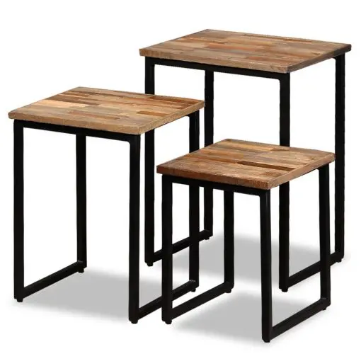 vidaXL 3 Piece Nesting Coffee Table Set Solid Reclaimed Teak