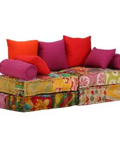 vidaXL 2-Seater Modular Sofa Bed Fabric Patchwork