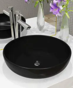 vidaXL Basin Ceramic Round Black 42×12 cm