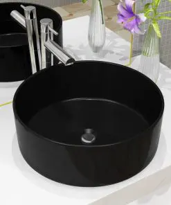vidaXL Basin Ceramic Round Black 40×15 cm