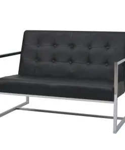 vidaXL 2-Seater Sofa with Armrests Artificial Leather and Steel Black