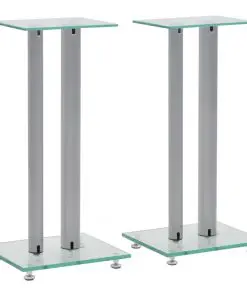 vidaXL Speaker Stands 2 pcs Tempered Glass 2 Pillars Design Silver