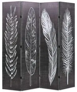 vidaXL Folding Room Divider 160×170 cm Feathers Black and White