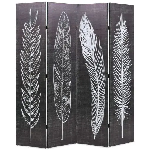 vidaXL Folding Room Divider 160×170 cm Feathers Black and White