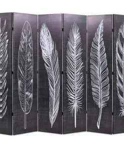 vidaXL Folding Room Divider 228×170 cm Feathers Black and White