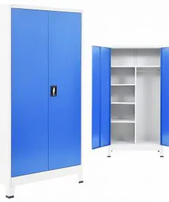 vidaXL Locker Cabinet with 2 Doors Metal 90x40x180 cm Grey and Blue