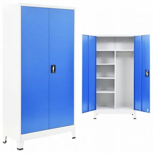 vidaXL Locker Cabinet with 2 Doors Metal 90x40x180 cm Grey and Blue