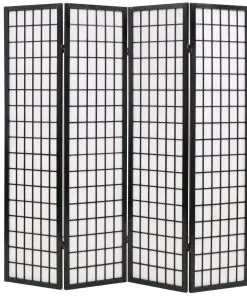vidaXL Folding 4-Panel Room Divider Japanese Style 160×170 cm Black