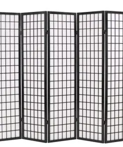 vidaXL Folding 5-Panel Room Divider Japanese Style 200×170 cm Black