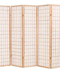 vidaXL Folding 5-Panel Room Divider Japanese Style 200×170 cm Natural